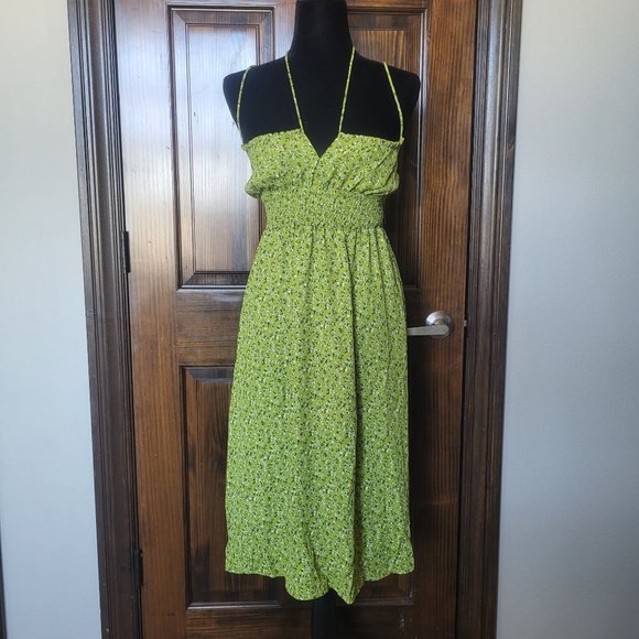 RIHOAS Dresses & Skirts - RIHOAS Drawstring Neckline Floral Midi Women's Dress, Green, Small